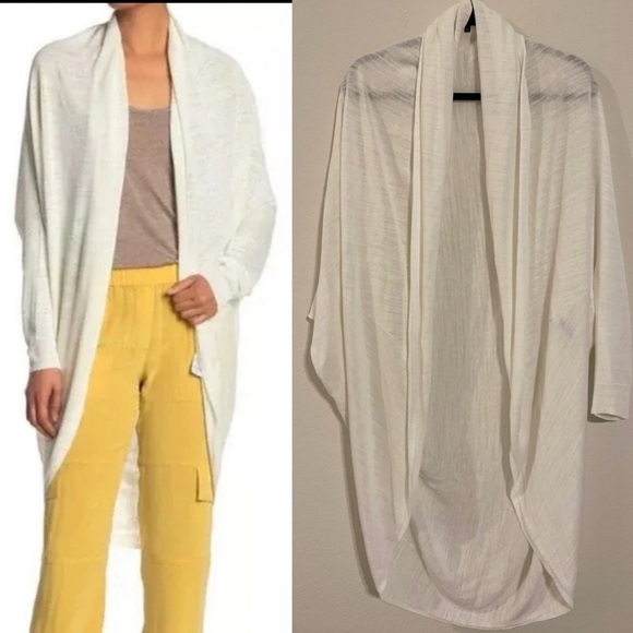 Theory Women's Knit Cardigan Sweater Small White Cocoon Longline Lagenlook - Picture 1 of 14